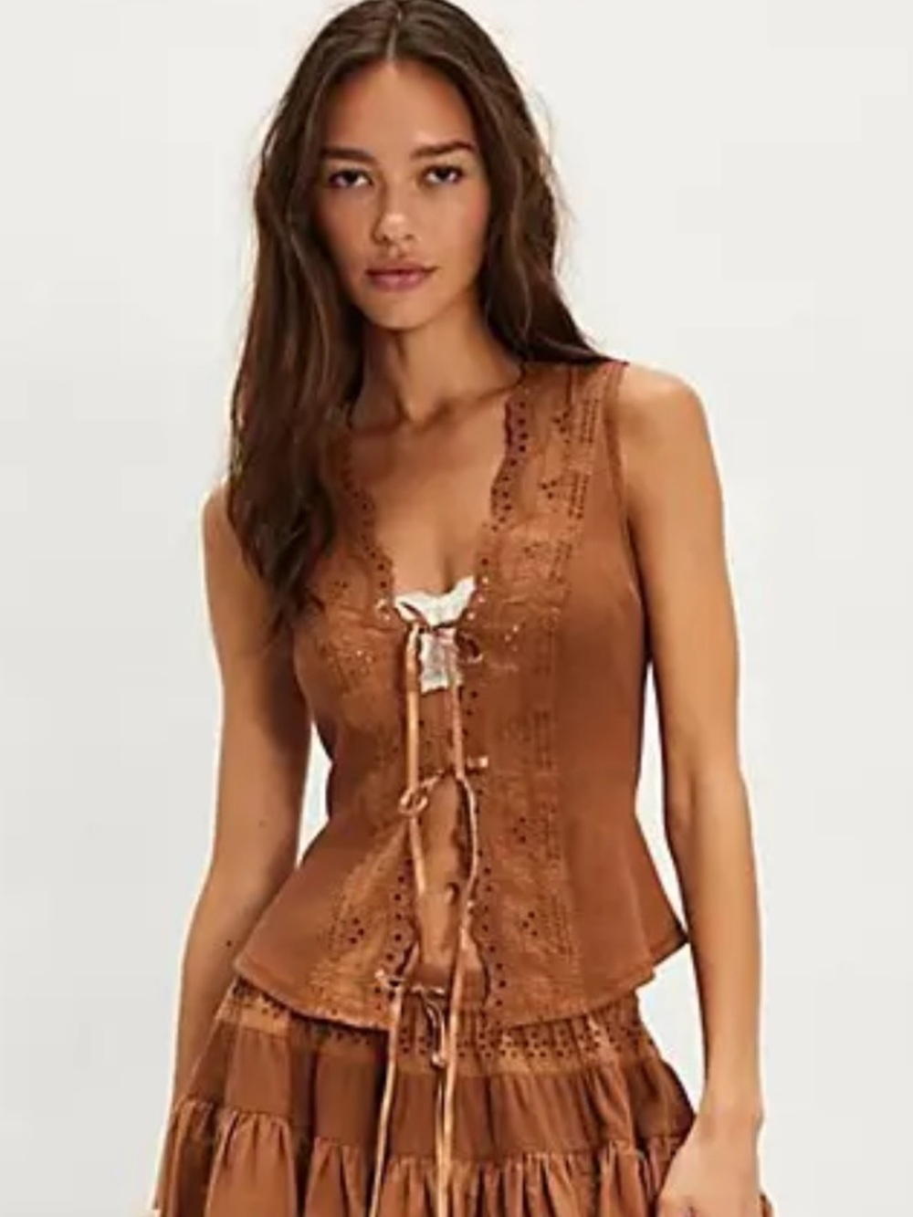 Free People Gesibelle Copper Lace-Up Eyelet Tank Top